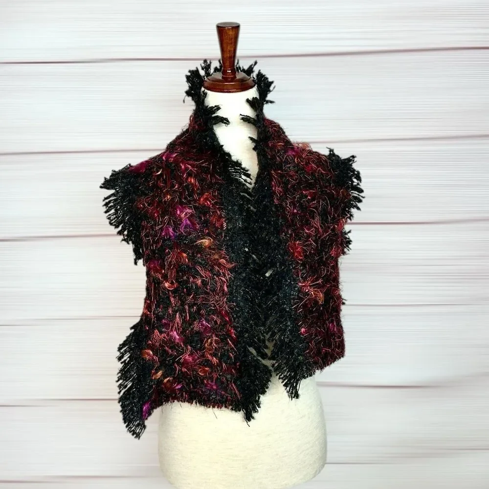 NWOT Mohair Scarf Zazou Luxe Black Burgundy Soft Fancy Yarn made in France